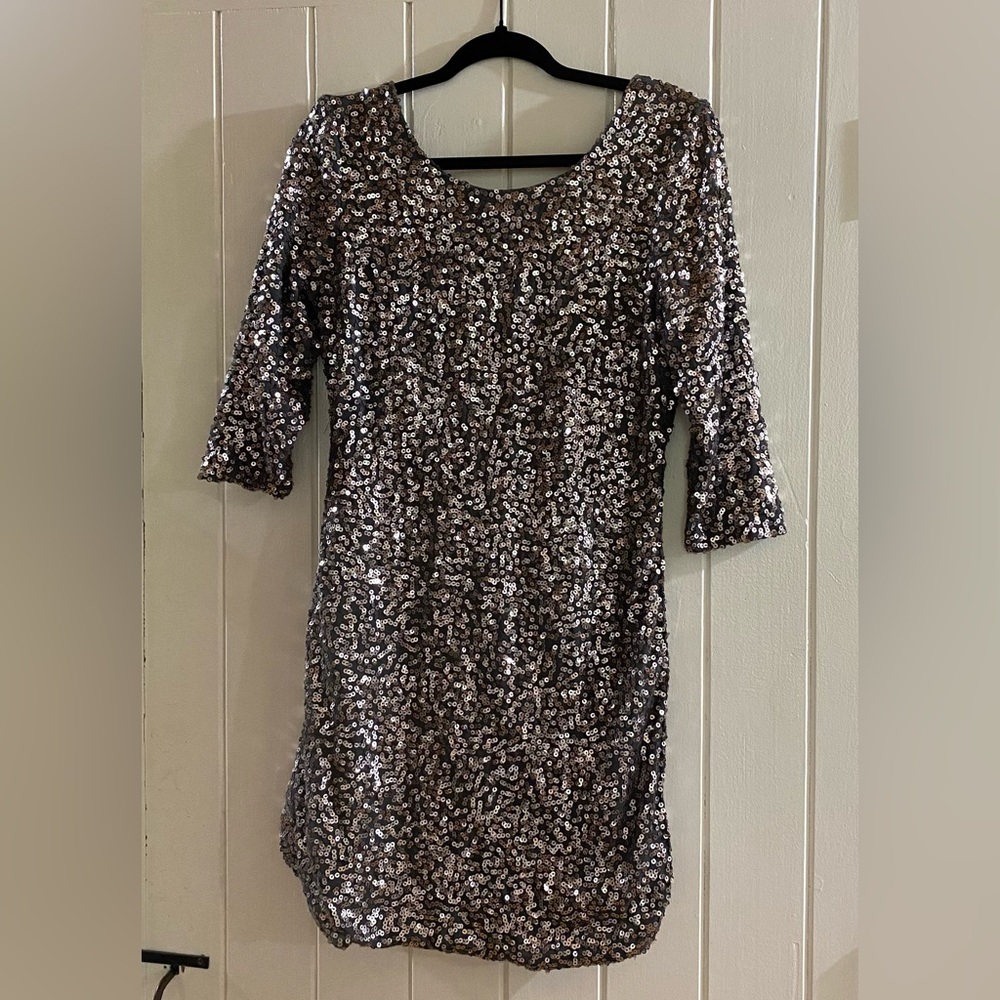 LC Lauren Conrad Silver Black Sequin Sheath Dress